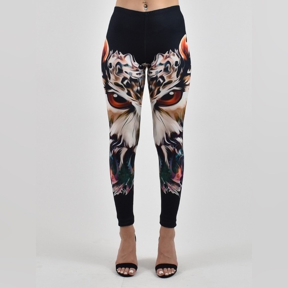 ❤️ DENIMAXX Black King Owl Leggings Size XS - Picture 2 of 7